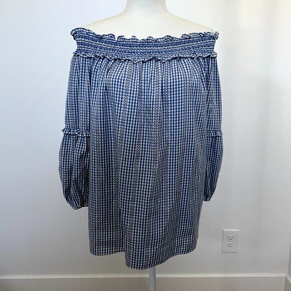 Max Studio Off the Shoulder Gingham Boho Blouse - Size Large - Picture 1 of 8